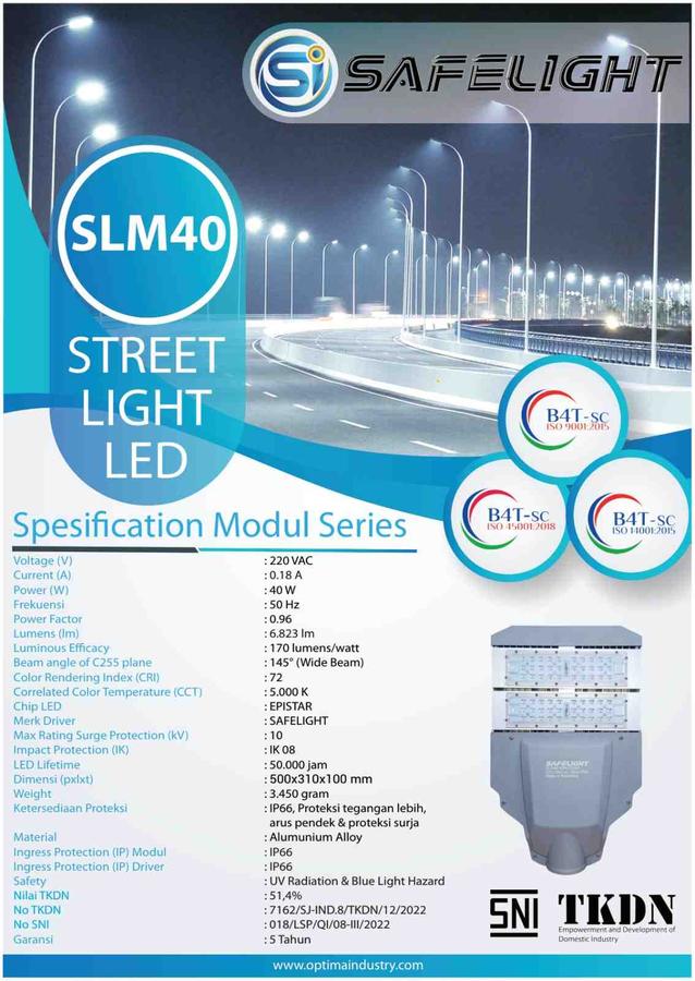 SLM40 Smart System PJU AC Safelight untuk lampu jalan berbasis PLN 40W