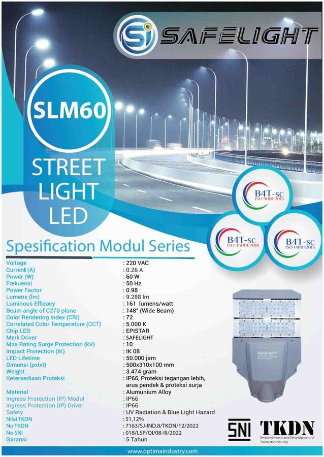 SLM60 Smart System PJU AC Safelight untuk lampu jalan berbasis PLN 60W