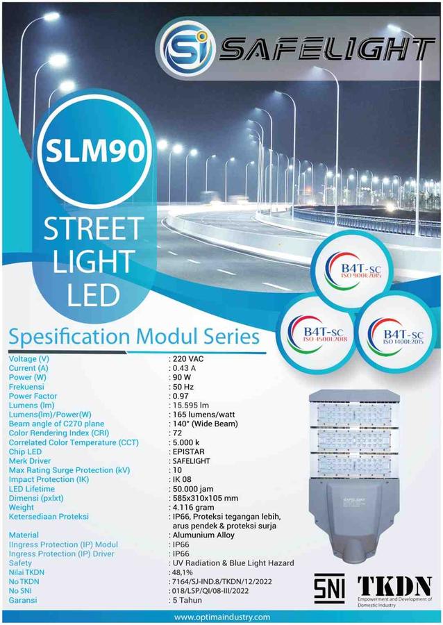 SLM90 Smart System PJU AC Safelight untuk jalan utama kawasan industri dan fasilitas publik