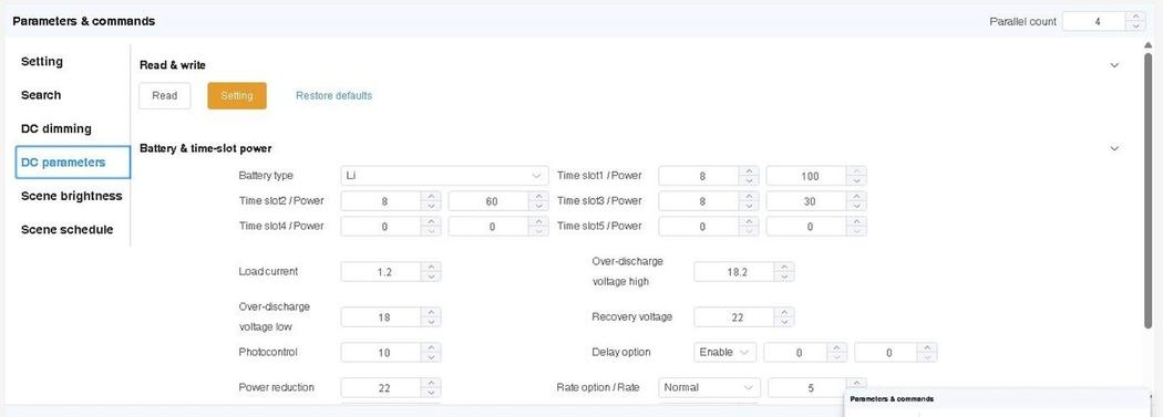 Parameter baterai dan time slot power Smart System DC PJUTS