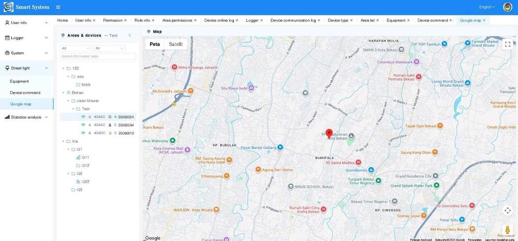 Google Map Smart System DC PJUTS untuk monitoring titik PJU tenaga surya
