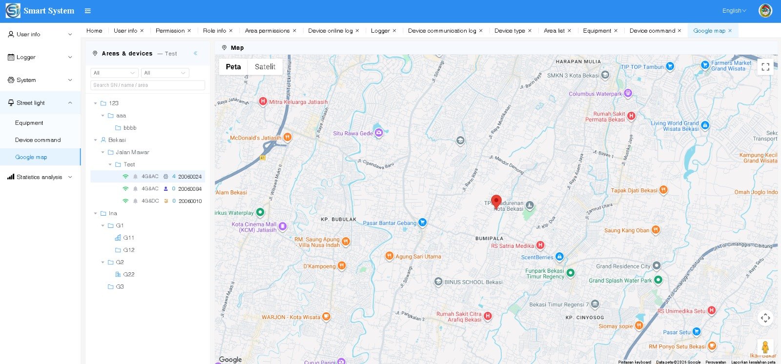Google Map Smart System PJU untuk monitoring lokasi lampu jalan